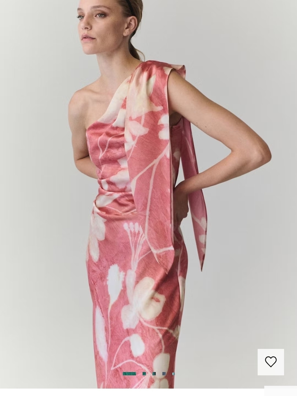Mango Coral Pink One-Shoulder Floral Satin Dress